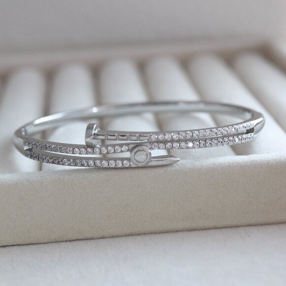 Jewelry - 17cm 3 Layer Nail Style Design with CZ Bangle Bracelet